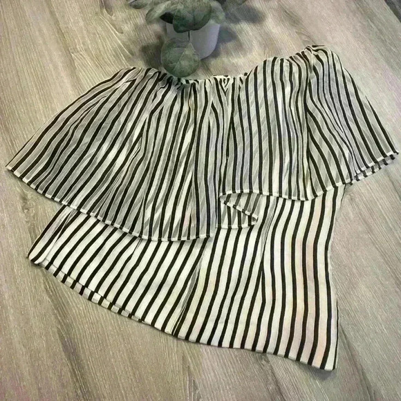 Doncaster Collection Striped Silk One shoulder top 6 - Picture 1 of 5